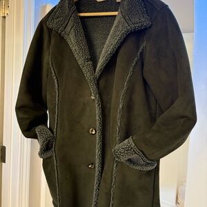 VINTAGE Olive Green Faux Sherpa/Faux Suede Coat from LL Bean.
